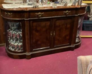 Traditional Burl Wood Sideboard with Glass Display Cabinets