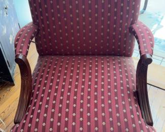 Vintage Maroon Striped Armchair with Scallop Motif (Priced individually)