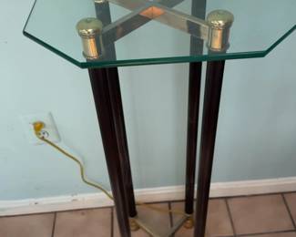 Mid-Century Modern Style Glass and Brass Pedestal Plant Stand