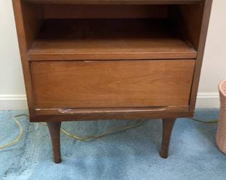 Mid-Century Modern Wood Nightstand with Open Shelf and Drawer 20 x 15 x 24