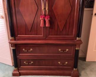 Empire Style Dark Wood Armoire with Diamond Inlay 42 x 20 x 64