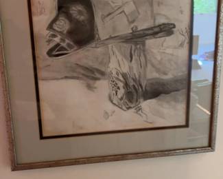 Framed Original Charcoal Sketch of a Rustic Mailbox