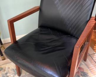 4 Mid-Century Modern Leather Chairs with Wooden Frame (Priced Individually)