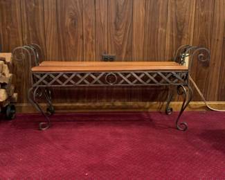 Rustic Wrought Iron and Wood Slat Bench