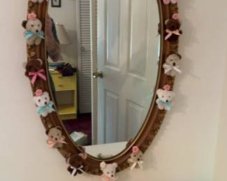 Vintage Oval Mirror with Teddy Bear Accents 20 x 36