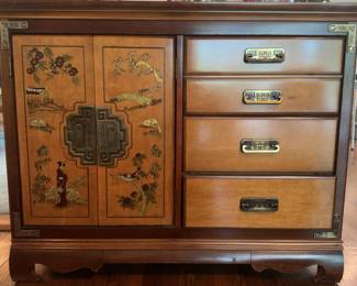 Vintage Chinoiserie Wooden Cabinet with Hand-Painted Art