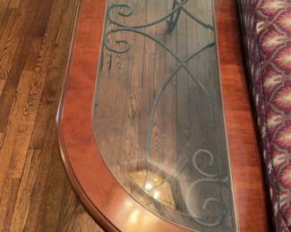 Half-Moon Console Table with Glass Top and Metal Inlay