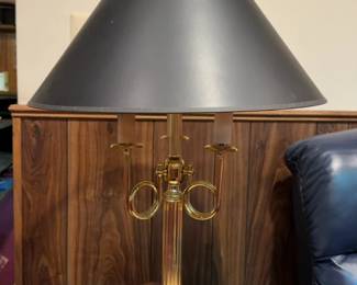 French Bouillotte Style Brass Table Lamp with Tapered Shade