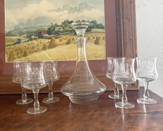 Crystal  Etched MCM- Nautical Decanter set 
