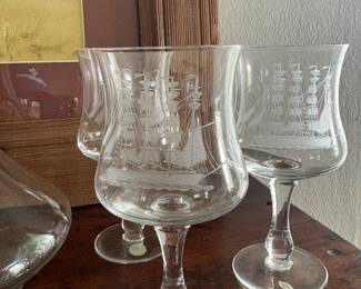 Etched MCM Nautical clipper Decanter set 