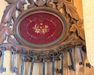 Victorian Walnut key rack w/ carved leaf  details 