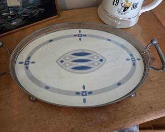 Vintage Ceramic  & metal serving tray 