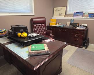 Office desk, chair, credenza