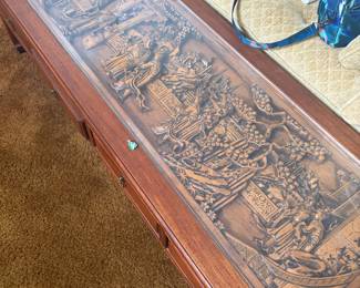 Asian Carved Coffee Table, 2 End Tables not pictured