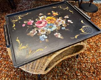 Large wooden tray with painted decore