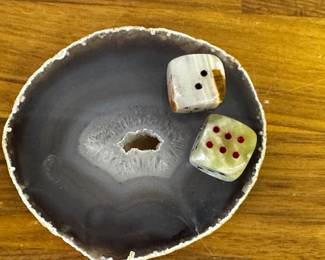Sliced geode and stone dice