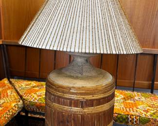 Oversized rattan wrapped mid century table lamp