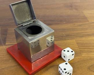 Mystery box attached to vintage plastic base with dice