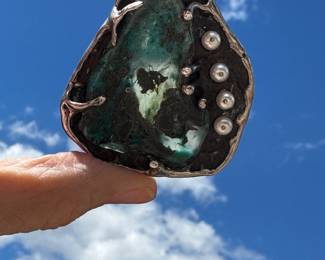 Large artisan pendant with pearls very unique