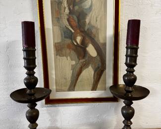 Very large old brass alter style candlesticks
