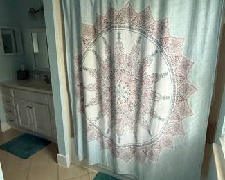 Shower curtain and bath mats. 