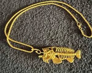18K Gold-Plated Fishbone Pendants with Necklace – Gothic Style 225" Length