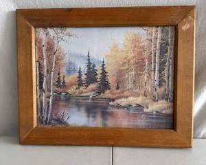 Framed Woodland Stream Landscape Print Signed by S. Hagar
