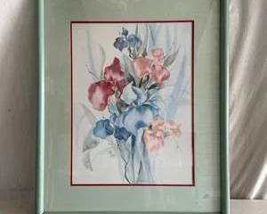Framed Floral Watercolor Print Signed by Debbie Earl