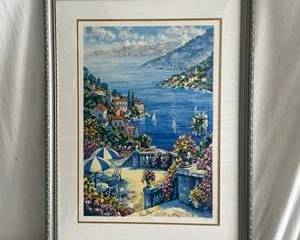 Framed Coastal Mediterranean Landscape Print Signed by Artist