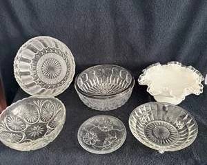 Assorted Vintage Pressed Glass Bowls & Serving Dishes Collection