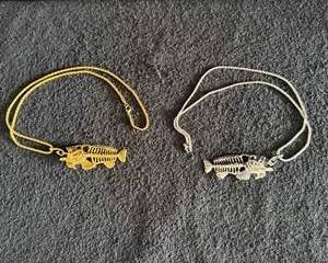 18K Gold-Plated Fishbone Pendants with Necklace – Gothic Style 225" Length