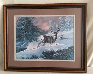 Framed Ted Blaylock Wildlife Deer Print – 1985