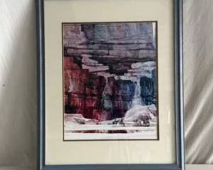Framed "The Waterfall-I" by Michael Atkinson- Southwestern Cowboy Canyon Print