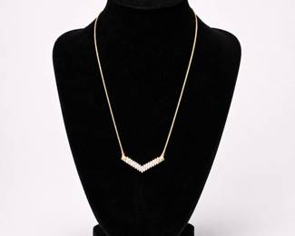 14K Gold Necklace with Sparkling Diamond Accent Chevron V-Shaped Pendant