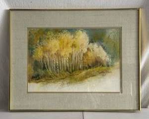 Framed Woodland Landscape Watercolor Print Signed Fran E. Dunne