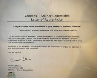 Yankee Stadium authentic brick artifact 