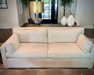 White Restoration Hardware 7’ sofa with down cushions