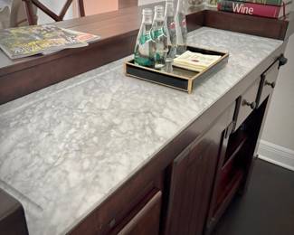 Pottery barn “Rustic Bar”, made with poplar and Carrara marble counter