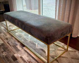 West Elm grey & gold bench