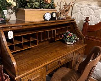 Oak Roll top desk, Swivel desk chair