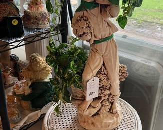 Wicker Stool, Statue w/greenery