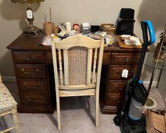 Ladies wooden desk, Cane Bamboo upholstered chair