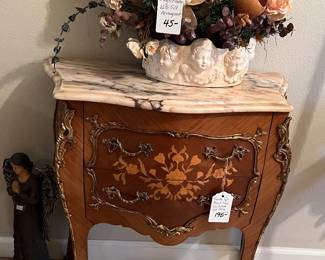 Marble Top 2 drawer side table, faux floral