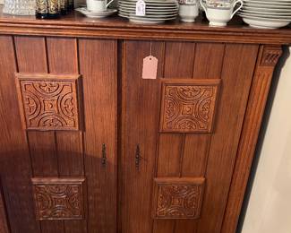 Jacobean Revival oak cabinet