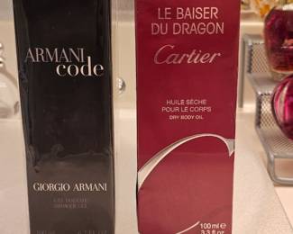 GIORGIO ARMANI CODE SHOWER GEL AND CARTIER LE BAISER DU DRAGON DRY BODY OIL (ONOPENED)
