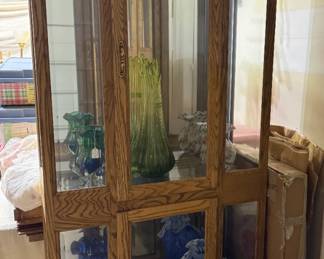 Oak glass curio cabinet 