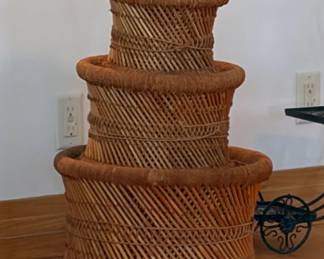 Set of 3 Nesting Baskets - Pencil Reed & Jute