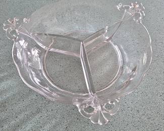 Glass Etched Floral Divided Serving Dish