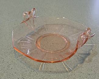 Pink Depression Glass Candy Dish with Handles