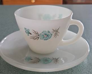 FireKing Bonnie Blue Tea Cup  Saucer